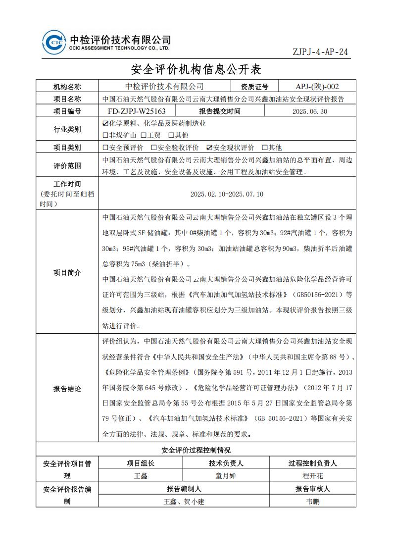 26中国石油天然气股份有限公司云南大理销售分公司兴鑫加油站安全现状评价报告安全评价过程控制记录表_01.jpg